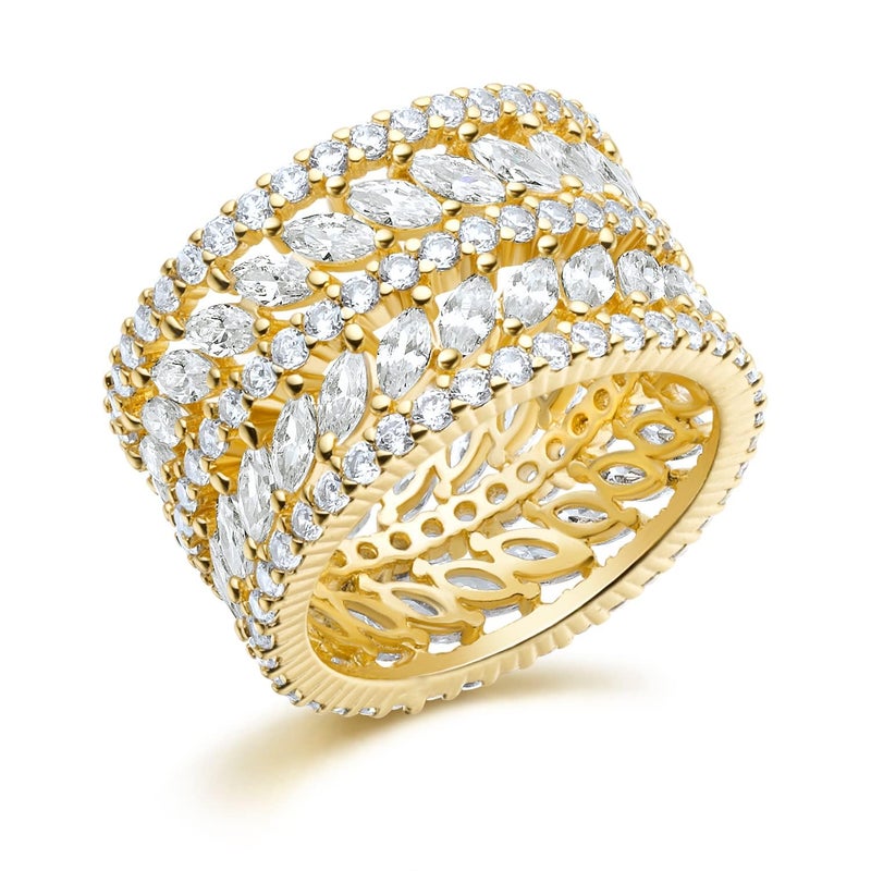 Gemsme 14K Yellow Gold Plated Marquise Cubic Zirconia Eternity Statement Ring for Women Size 9 - Image 1